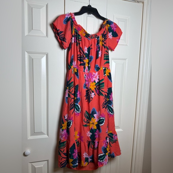 Old Navy Floral Off-Shoulder Midi Dress - Orange, Pink, Yellow - Picture 8 of 8